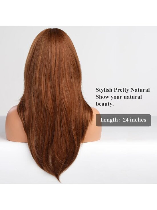 Women Orange Brown Heat Resistant Long Curly Shoulder Length Synthetic Wigs main image 5